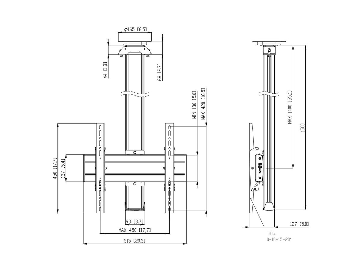 CT 1544B - Deckenh. drehbar Säule 150cm, 400x400 Sz