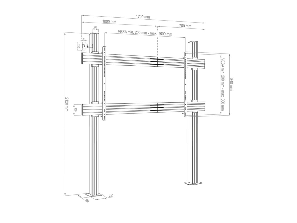 CPS Floor-Wall Single 86 - 110 Zoll - Support LED 3x3 paysage