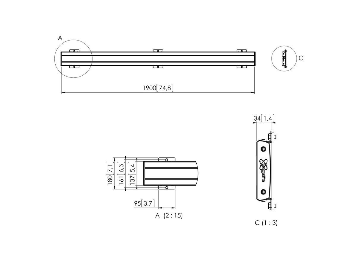 PFB 3419 - Display-Adapterbar 1915 mm, Silber