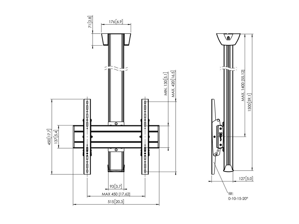 C 1544S - Deckenhalter Säule 150cm, 400x400 Silber