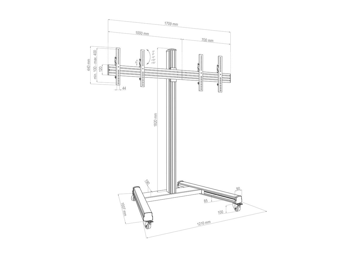 CPS Mobile Stand Dual 55 - 65 Zoll - Standsystem mobil fur 2 Displays 55-65