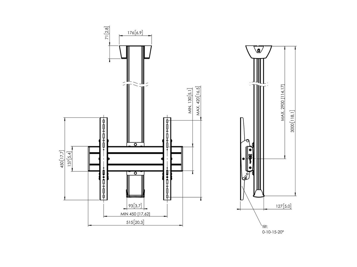 C 3044S - Support plafond 300cm, 400x400 argent