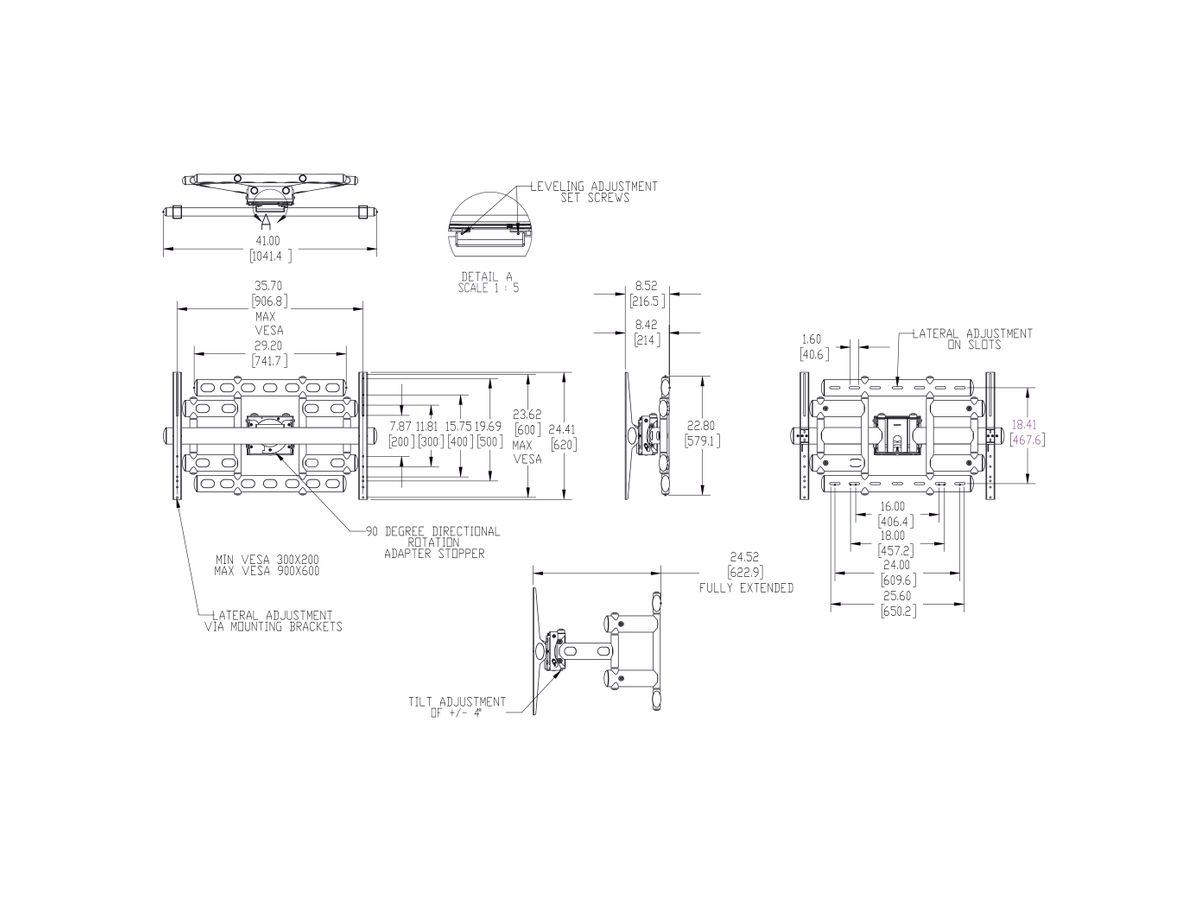 PFW 6855 - Wandhalter, schwenk- & neigbar, 600x900