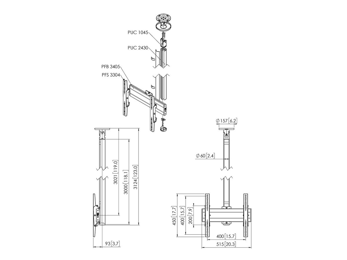 CT 243044S - Deckenh. drehbar Säule 300cm, 400x400 Si