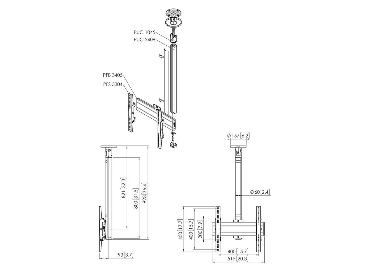 CT 240844B - Deckenh. drehbar, Säule 80cm, 400x400 Sz