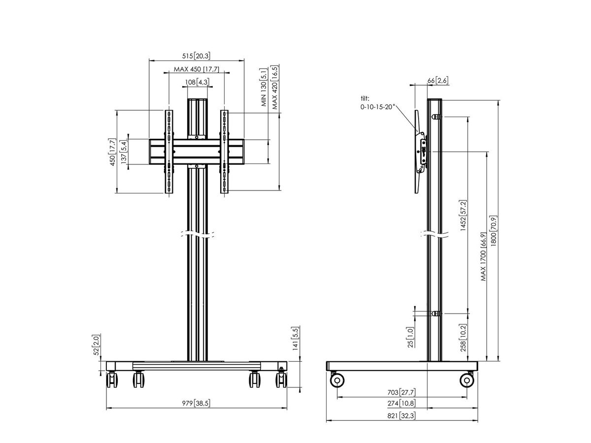 T 1844S - Trolley Säule 180cm, 400x400 Silber
