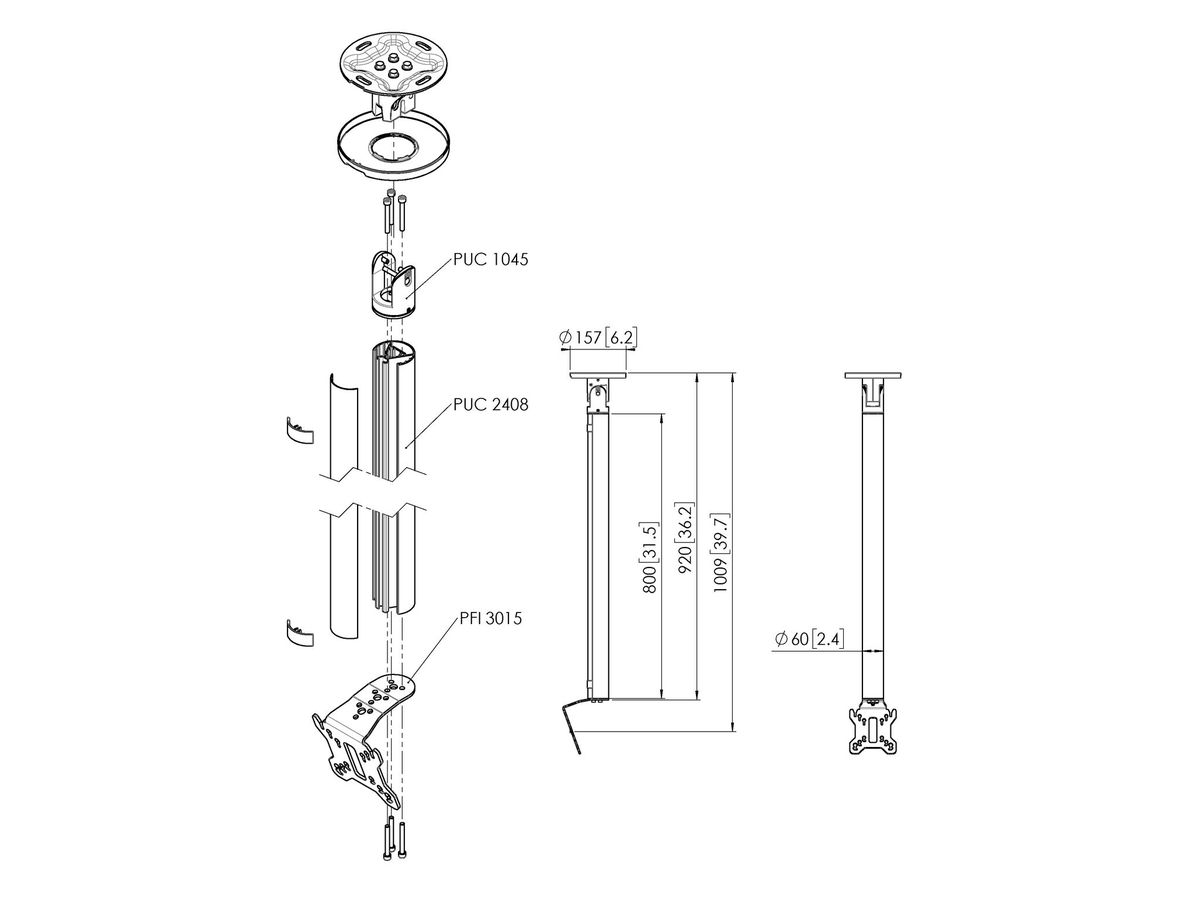 CT 240811B - Deckenh. drehbar, Säule 80cm, 100x100 Sz