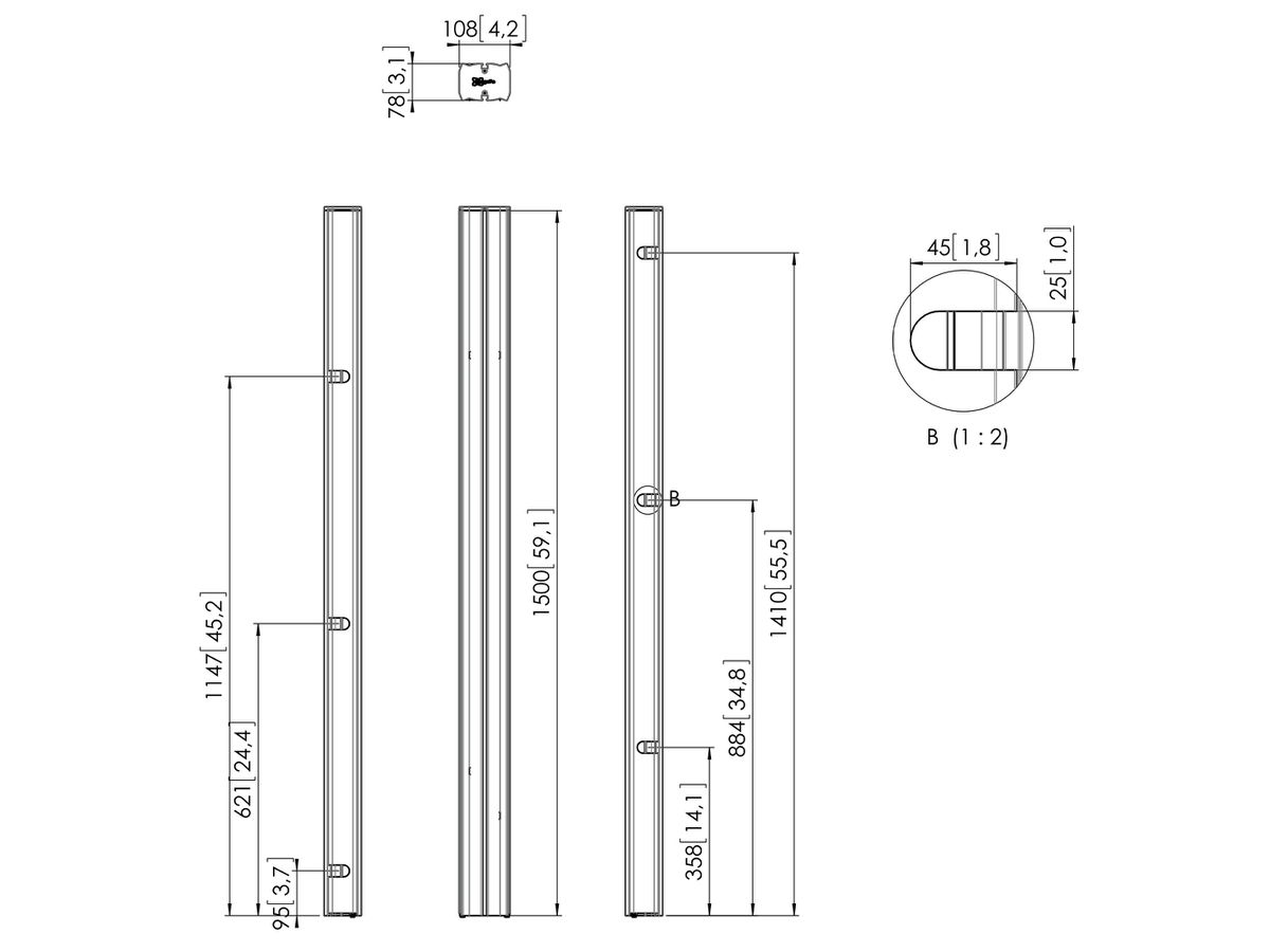 PUC 2715 - Profil für Bodenlösung 150 cm , Silber