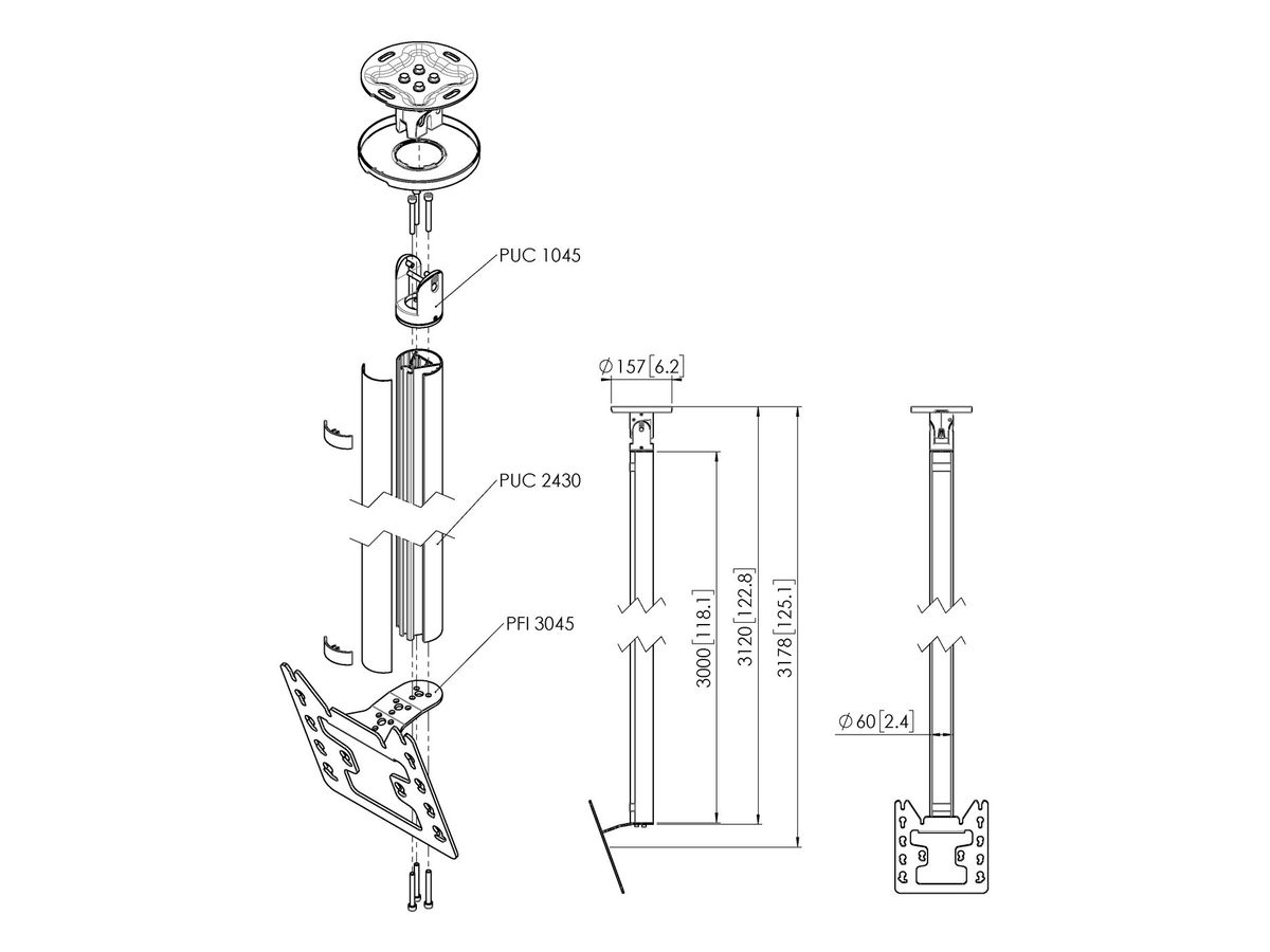 CT 243022S - Deckenh. drehbar Säule 300cm, 200x200 Si