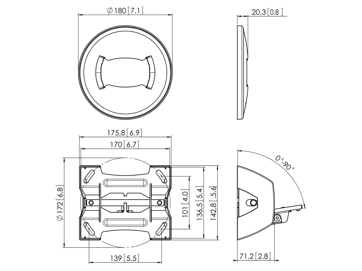 PUC 1070 - Deckenadapter neigbar, Silber