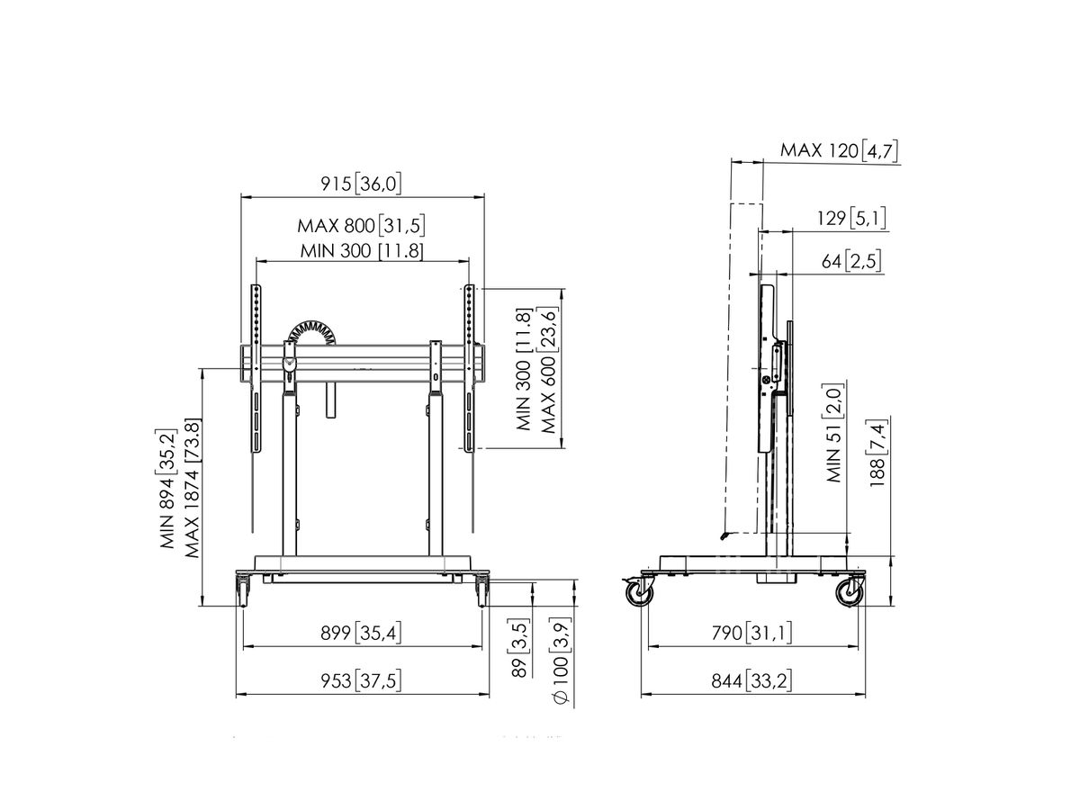 RISE 5205 - Trolley motoris. Lift 50mm/s, Schwarz