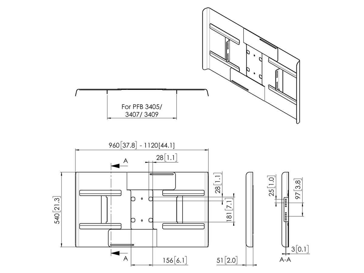 PFA 9115 - 'Display-Rückenabdeckung, Quer, 42 -49''