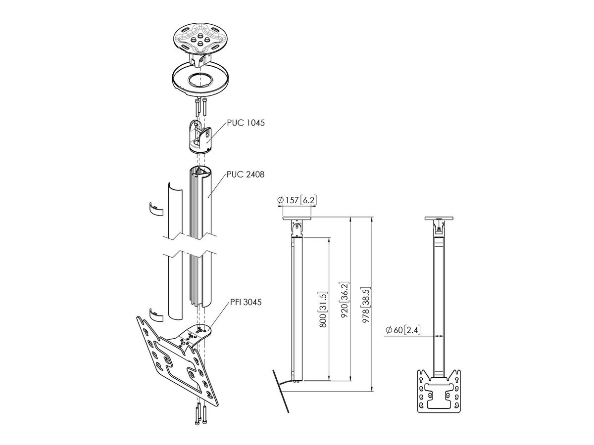 CT 240822S - Deckenh. drehbar, Säule 80cm, 200x200 Si