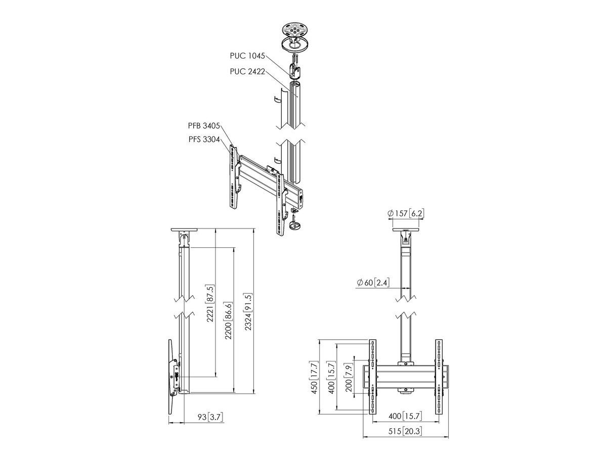 CT 242244B - Deckenh. drehbar Säule 220cm, 400x400 Sz
