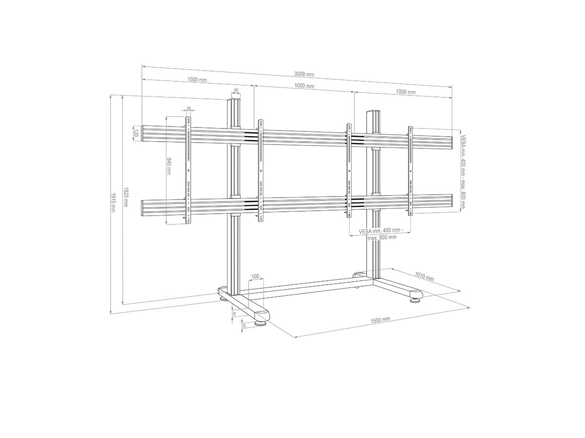 CPS Floorstand Dual 75 - 86 Zoll - Standsystem freistehend fur 2 Displays 7