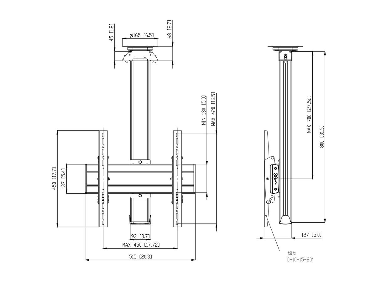 CT 0844S - Deckenh. drehbar, Säule 80cm, 400x400 Si