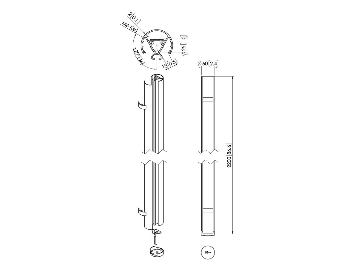 PUC 2422 - Deckenabhängungsprofil 220 cm, Silber