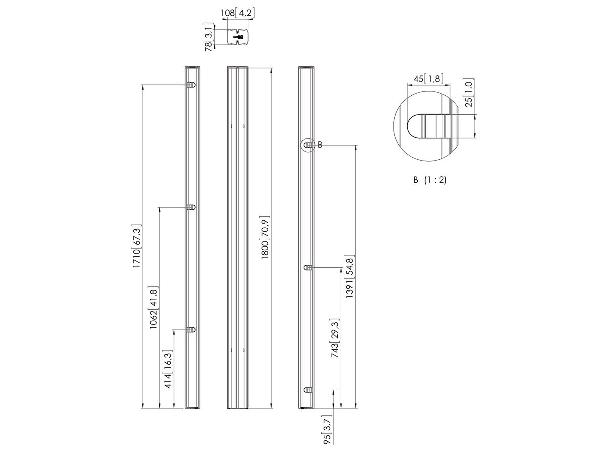 PUC 2718 - Profil für Bodenlösung 180 cm , Silber