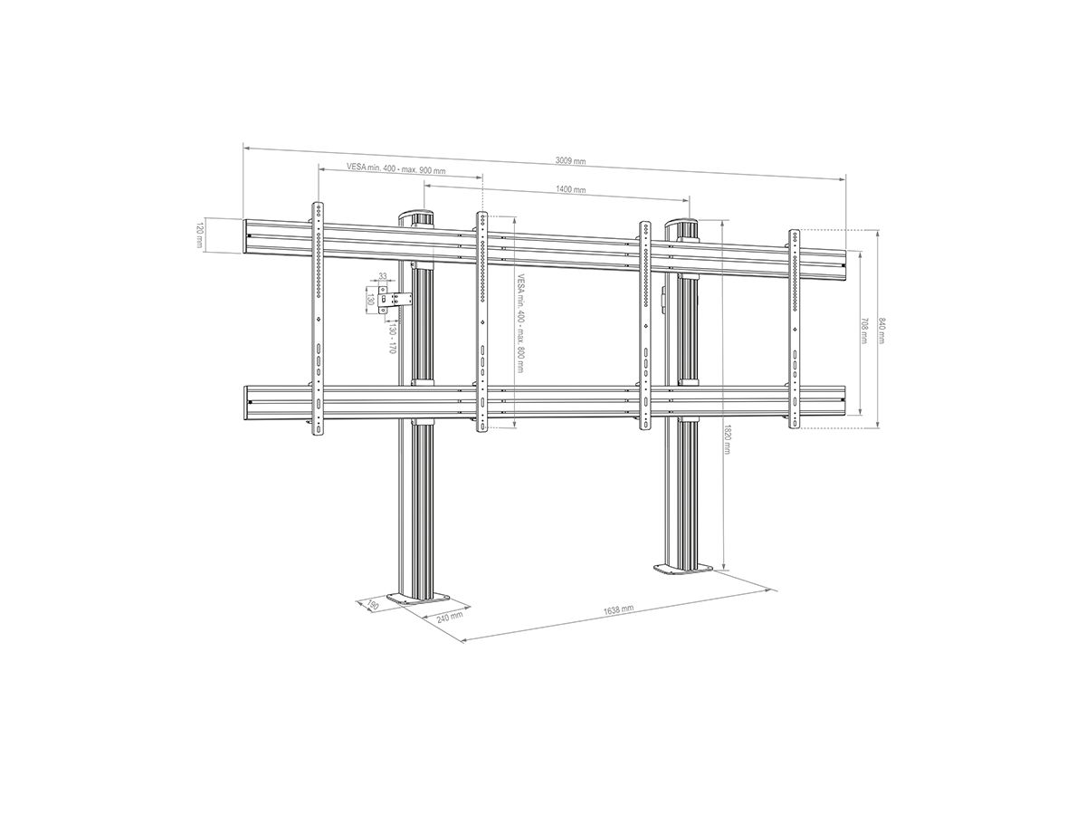 CPS Floor-Wall Dual 75 - 86 Zoll - Standsystem Boden-Wand fur 2 Displays 75