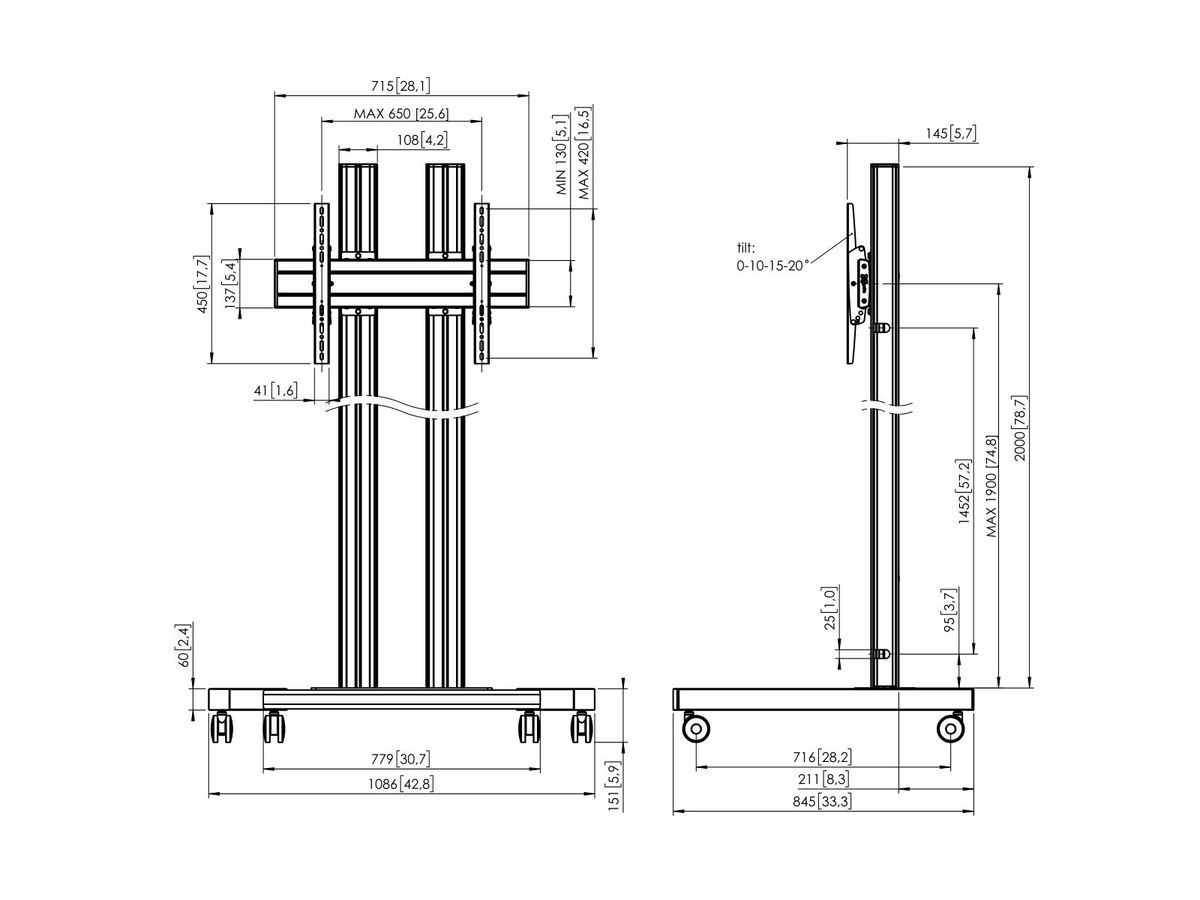 TD 2064S - Trolley 2 Säulen 200cm, 400x400 Silber
