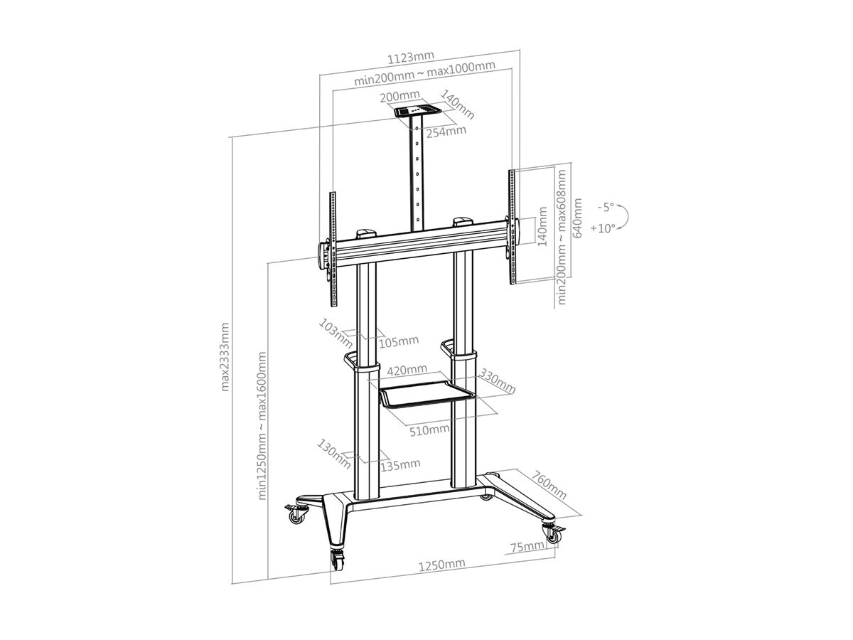 BrackIT Stand Single XXL HD - Standsystem mobil - 65-120 Zoll - inkl.
