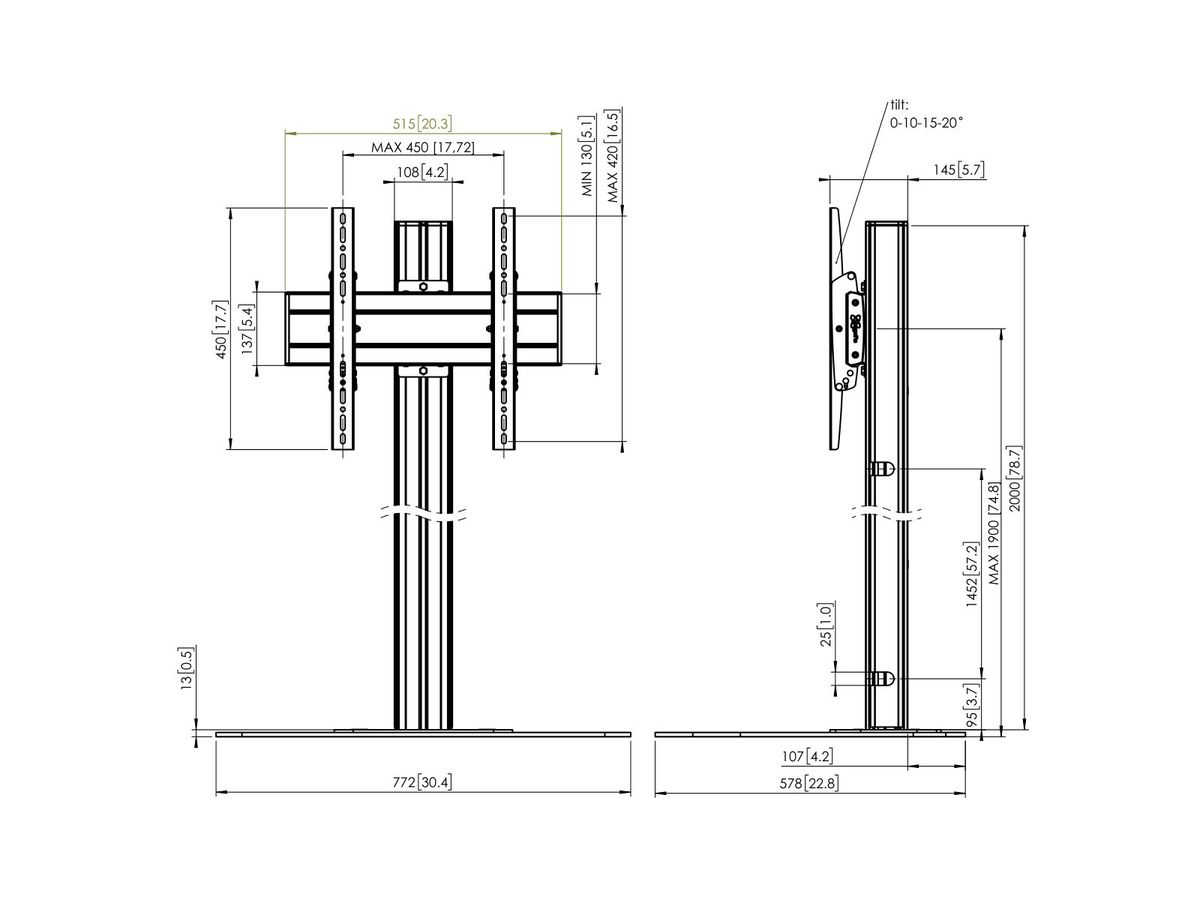 F 2044S - Support Colonne 200 cm, 400x400 argent