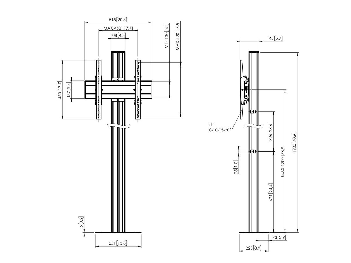 FM 1844B - Bodensäule 180cm, 400X400 Schwarz