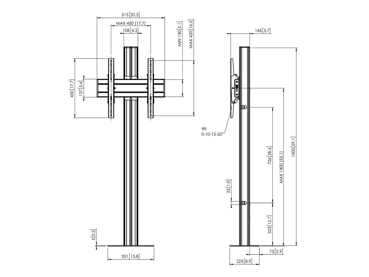 FM 1544B - Bodensäule 150cm, 400X400 Schwarz