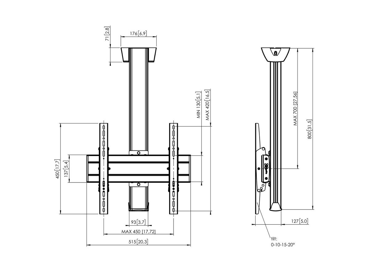 C 0844B - Deckenhalter Säule 80cm, 400x400 Schwarz