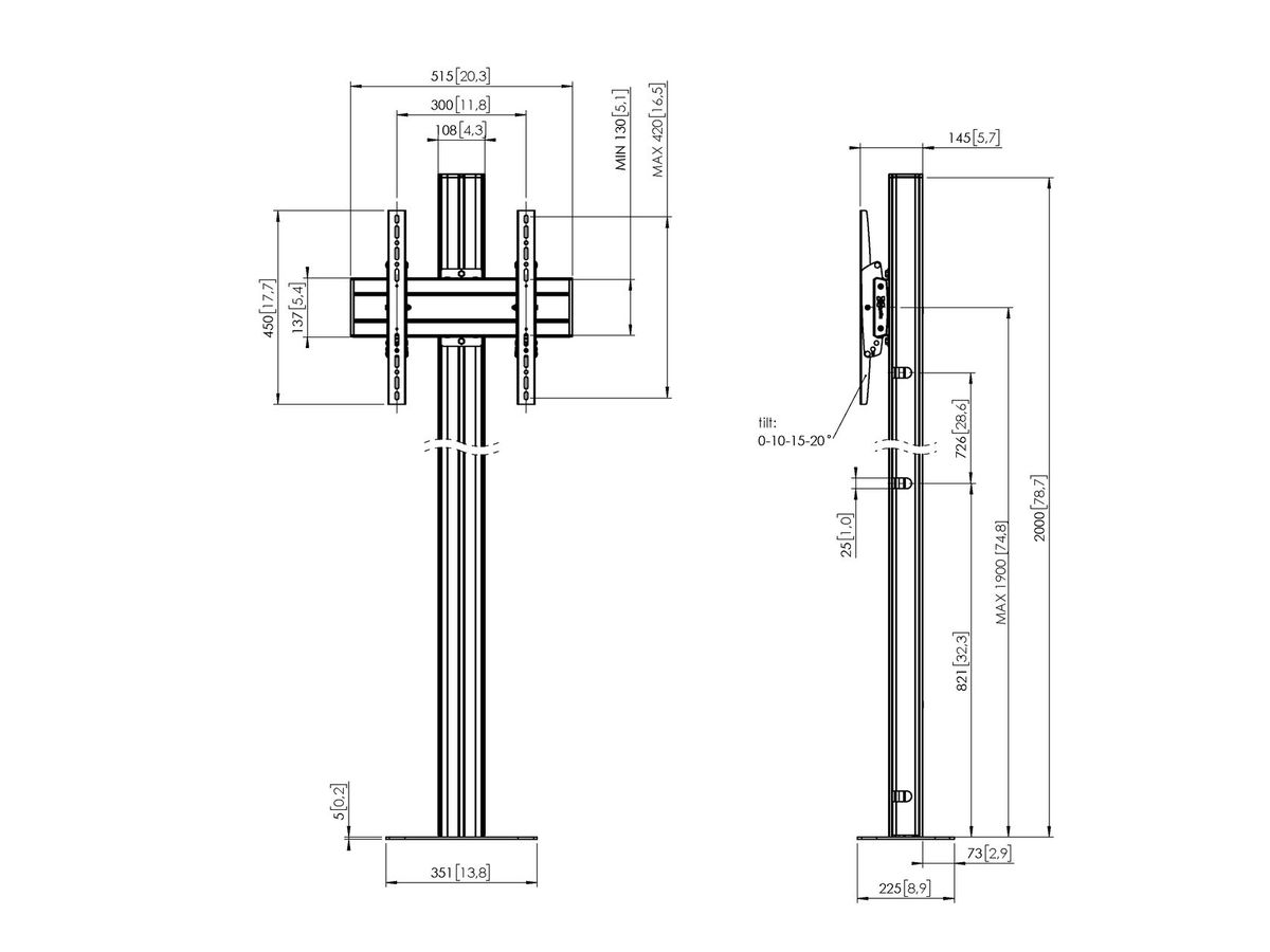 FM 2044B - Bodensäule 200cm, 400X400 Schwarz