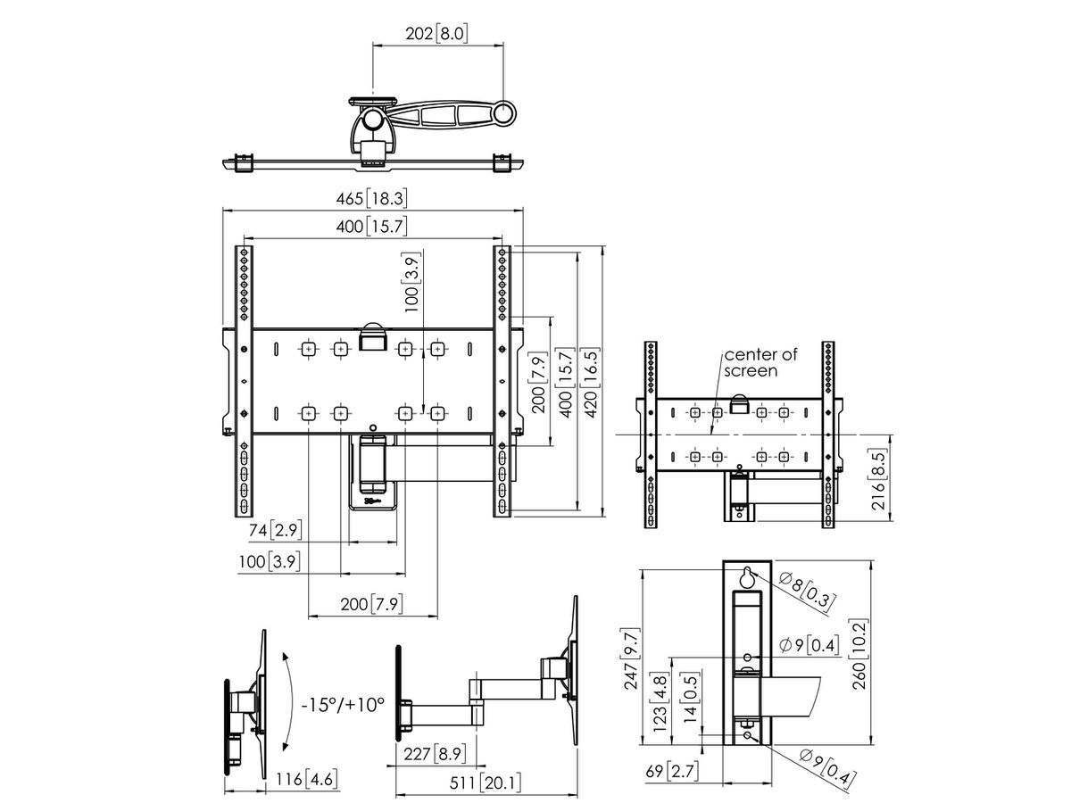 PFW 3040 - Wandhalter, schwenk- und neigbar, - 400