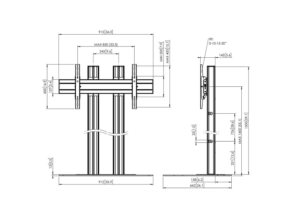 FD 1884B - Ständer 2 Säulen 180 cm, 800x400 Schwarz