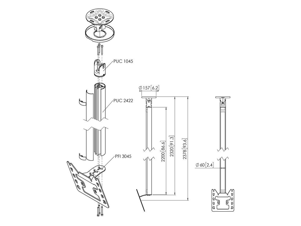 CT 242222S - Deckenh. drehbar Säule 220cm, 200x200 Si