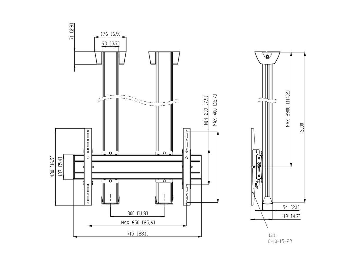 CD 3084S - Deckenhalter, Doppels. 300cm, 800x400 Si