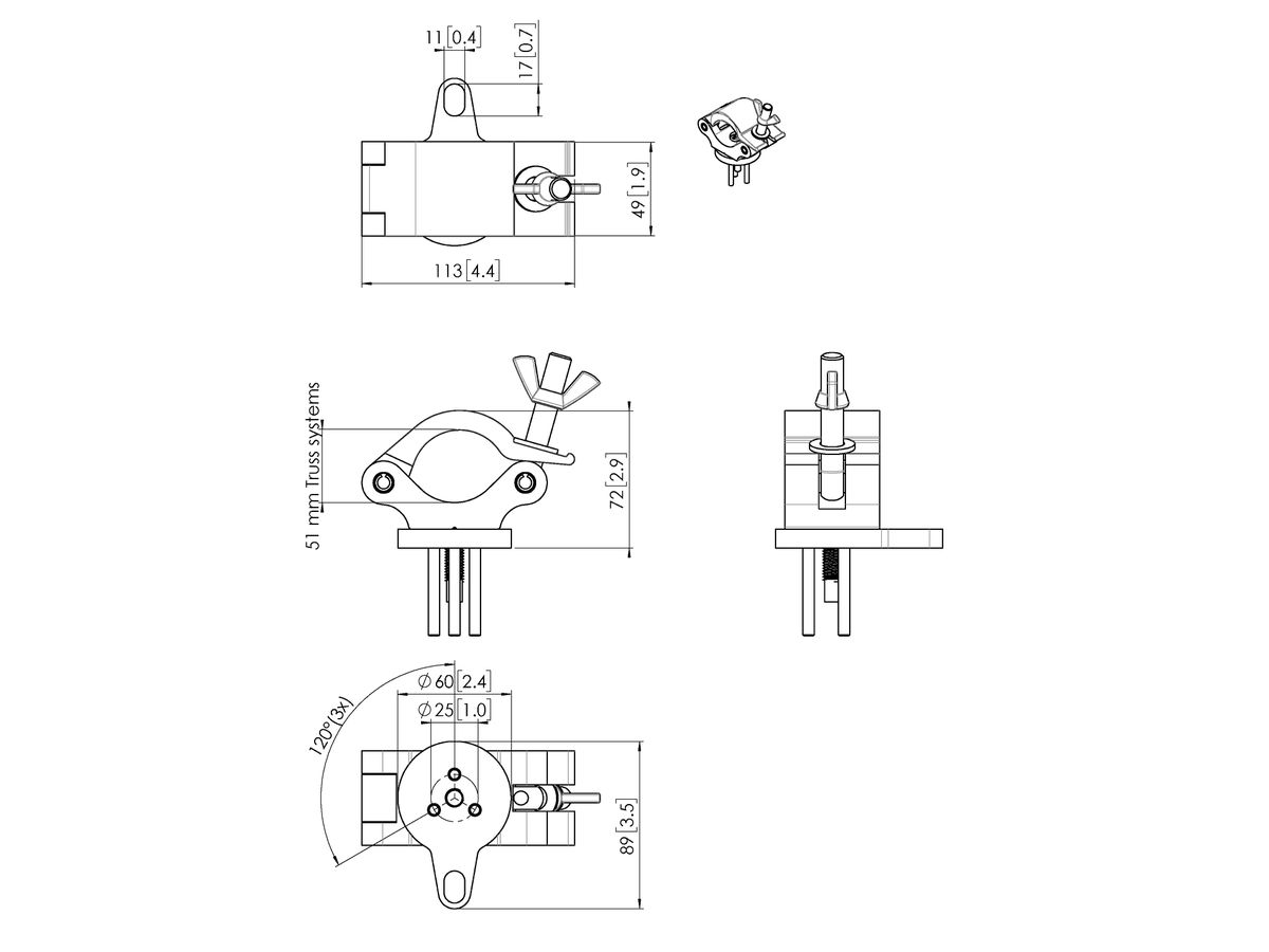 PUC 1051 - Traversenadapter für PUC 24xx, Silber