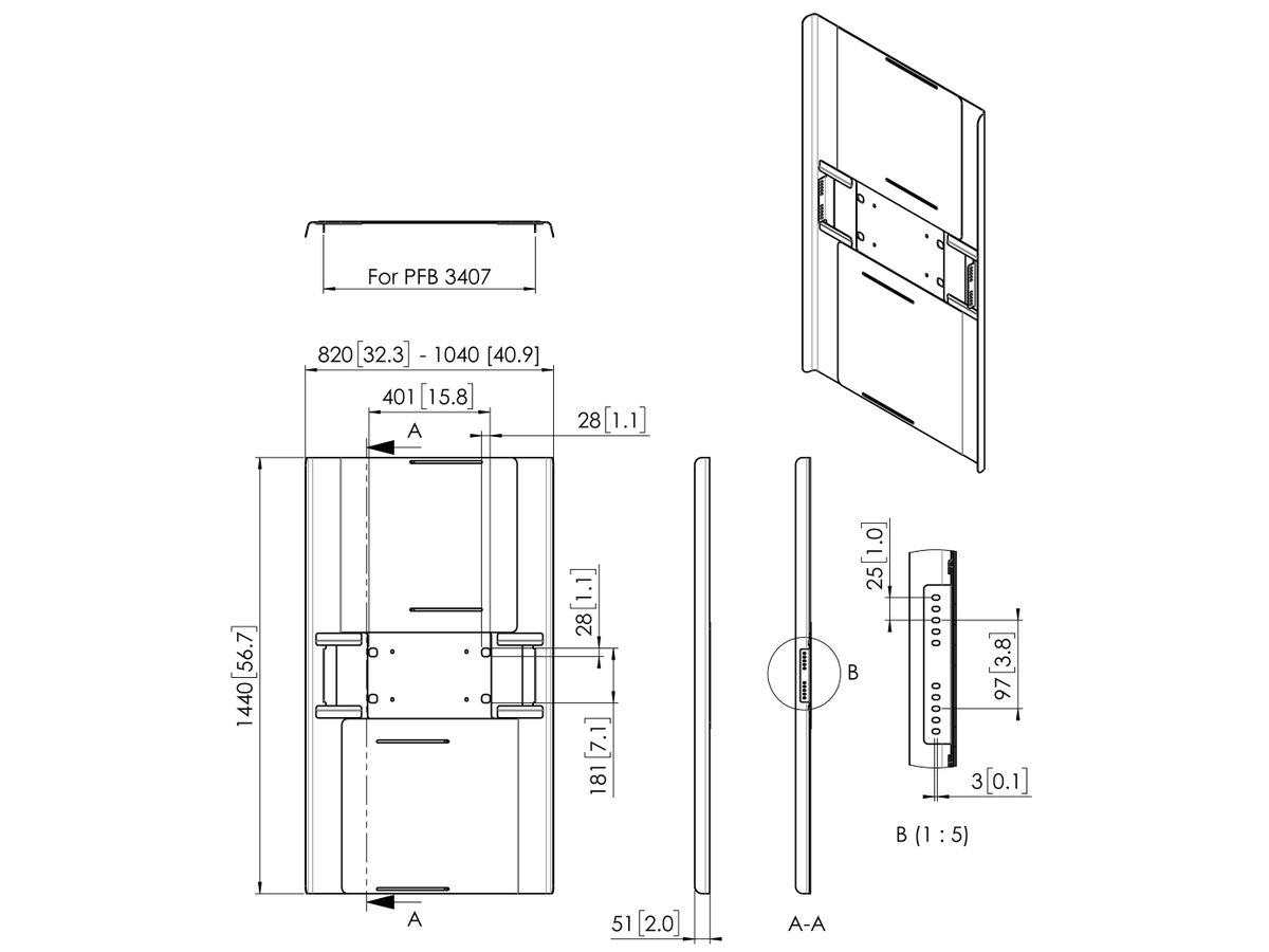 PFA 9160 - 'Display-Rückenabdeckung, Hoch, 65-70'''