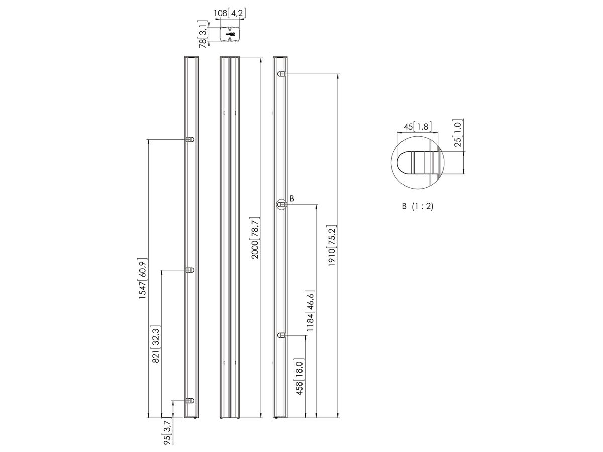 PUC 2720 - Profil für Bodenlösung 200 cm , Schwarz